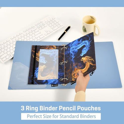SUABO Blue Dragon Orange Fire Dragon Pencil Pouch for 3 Ring Binder, 2 PCS Binder Pencil Pouch with Zipper, Clear Window Zipper Pencil Case for Office Supplies - color: Gragon2