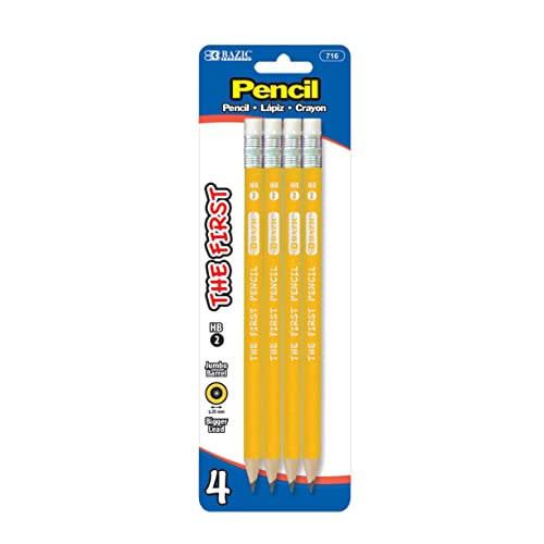 BAZIC Pencil Wood Pre-Sharpened #2 HB Jumbo Pencils, Latex Free Eraser, Premium Wood Pre Sharpened Yellow Pencils for School Office (4/Pack), 1-Pack - size: 24 Count (Pack of 1)