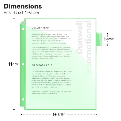 Dunwell 2-Pocket 8-Tab Divider Pockets, (6 Sets, 48 Count), 5 Colors, Plastic 8 Subject Notebook Tab Dividers for 3-Ring Binders, Includes Label Inserts, Durable Acid-Free Poly - size: 6 Sets (48 pcs)