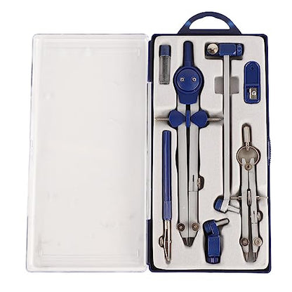7-Piece Geometry Set with Metal Compass - Math Tools Kit for Students, Engineers, Architects with Shatterproof Case