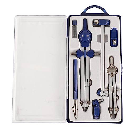 7-Piece Geometry Set with Metal Compass - Math Tools Kit for Students, Engineers, Architects with Shatterproof Case