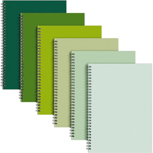 Fuutreo 6 Pack B5 Spiral Notebooks 10.5 x 7.45 Inch College Ruled Aesthetic Journal Kraft Hardcover 70 Sheets (140 Pages) Spiral Notebook for Office Students Work Journaling(Green Series,Forest) - color: Green Series