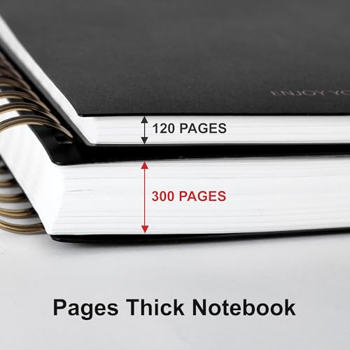 Yoment B5 Spiral Notebook,300 Pages College Ruled Lined Journal,Hardcover | 100GSM thick paper,7 x 10 inches Black hardcover with lay-flat binding and inner pocket for school,office,work,study - color: Black