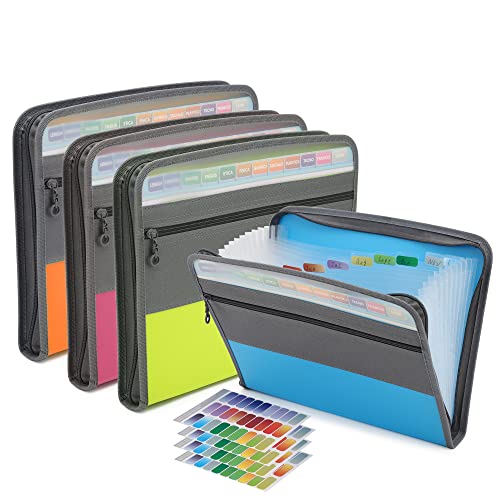 NAFY Expanding File Folders, 13 Pockets Document Organizer with Zipper, A4 Letter Size Portable Accordion Expanding File Folders with Multicolor Labels for Home Office School Supplies (Mix 4 Color) - color: 4 Color Mix