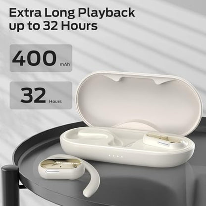 Monster Open Ear AC312 Headphones, Bluetooth 5.4 Wireless Earbuds with Noise-Cancelling Mic for Clear Calls, Powerful Sound by 16mm Large Drivers, Touch Control, 32H Playtime, IPX5 Waterproof, White