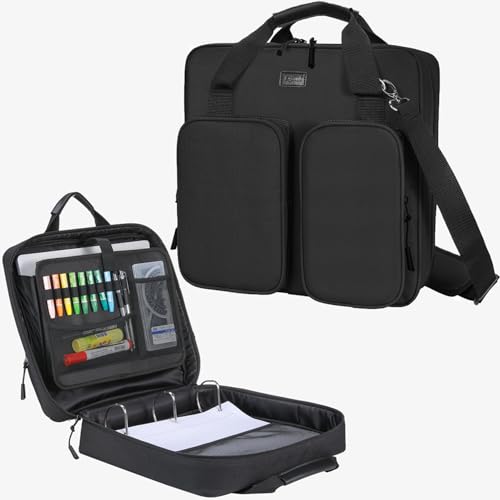 4 Inch Zipper Binder 3 Ring with Shoulder Strap,Tough/Multi-Pocket | Binder Bag with Laptop organizer for School Travel,Fit 13" MacBook & Tablet,800 Sheets Capacity,Water Resistant,Black - color: Black, size: 4 inch