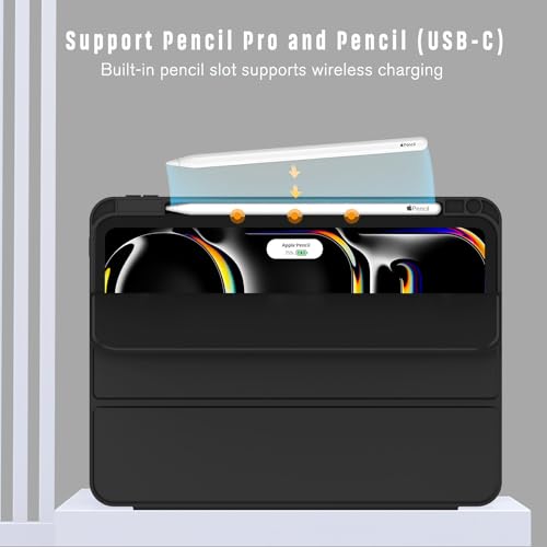 ZryXal iPad Pro 11 Inch Case (M5) 2025/ (M4) 2024 (Model: A3357,A3358,A3359,A2836/A2837/A3006), Trifold Stand Smart Cover with Pencil Holder and Soft TPU Back, Auto Wake/Sleep (Black) - color: Black