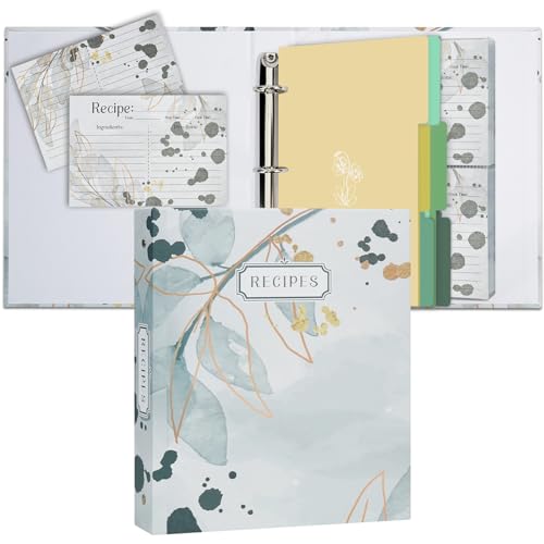 Recipe 3 Ring Binder 8.5x9.5, Full Page 3 Ring Recipe Binder Organizer Set with 25 Slot Pages & 50 Recipe Cards & 6 Divider Pages, Recipe Book for Make Your Own Recipe Sleek Kitchen Greenery - color: Greenery, size: Medium