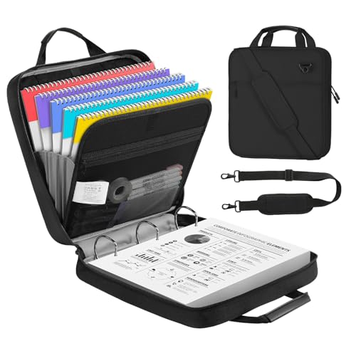 MoKo Zipper Binder, 3 Inch 3 Ring Binder with 5-Tab Expanding File, 700 Sheets Capacity & Shoulder Strap & Handle, Multi-Pocket Zipper Organizer for Middle School, Black - color: Black, size: 3 Inches D-ring