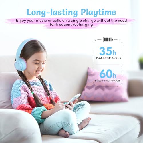 TONOSHARK Kids Bluetooth Headphones with Active Noise Cancelling, Wireless Over-Ear Headphones for Boys Girls, Foldable, Adjustable, 40H Playtime, Mic for School Travel (Purple Blue) - color: Purple blue