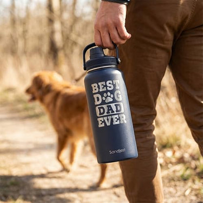 Dog Dad Gift, Insulated Stainless Steel Water Bottle 32oz, Best Dog Dad Ever, Vacuum Chug Lid Travel Tumbler for Men Friends Puppy Lovers, Gift for Birthday Christmas Fathers Day - color: Dog Dad