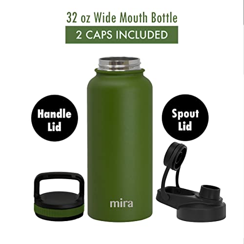 MIRA 32 oz Insulated Sports Bottle - Stainless Steel Temperature Control Thermo - Easy-Drink Spout (24Hr Cold/12Hr Hot) - Olive Green - color: Olive Green - 2 Lids