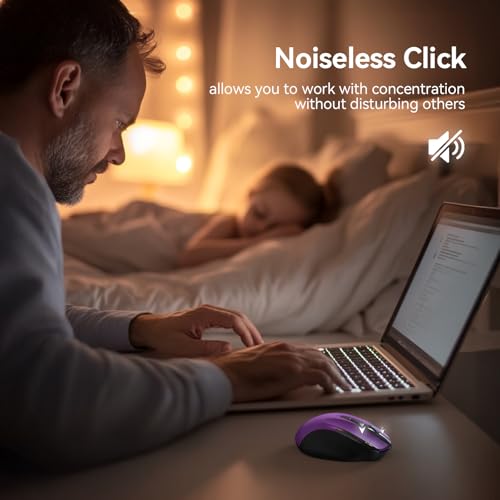 TECKNET Rechargeable Jiggler Wireless Mouse (BT5.0/3.0 & 2.4G) 4800 DPI Silent USB A & Bluetooth Mouse 6 Buttons, Wide Compatibility - Purple - color: Purple