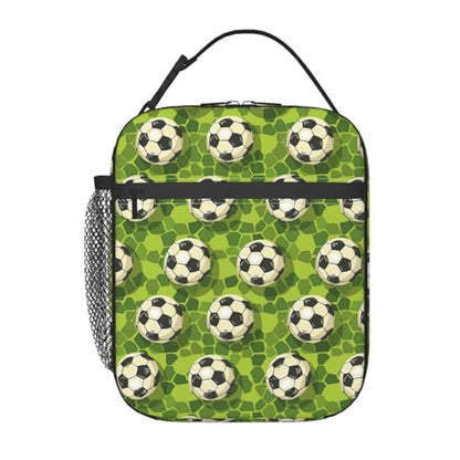 Soccer Lunch Box for Kids Aldults, Ball Sport Style Reusable Thermal Insulation Cooler Tote Bags, Grass Football Print Insulated Bag for Student, School Picnic Camping Travel, Gifts - color: Soccer01