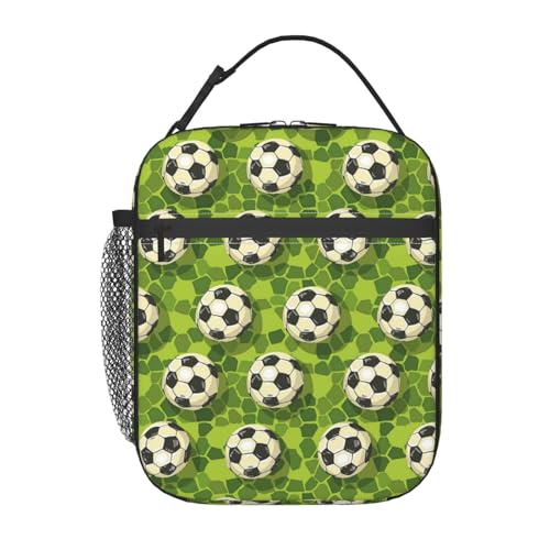 Soccer Lunch Box for Kids Aldults, Ball Sport Style Reusable Thermal Insulation Cooler Tote Bags, Grass Football Print Insulated Bag for Student, School Picnic Camping Travel, Gifts - color: Soccer01