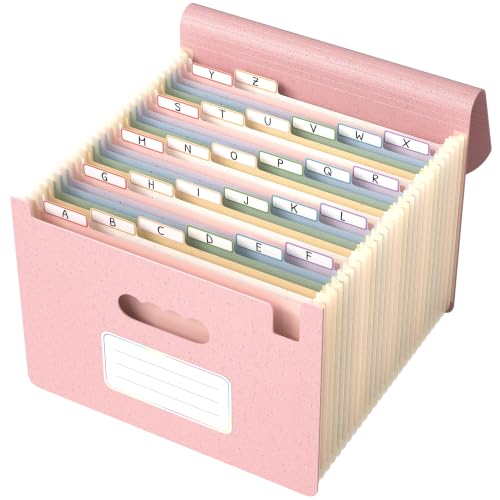 ThinkTex Accordion File Organizer, 26 Pockets File Folders, Soft Dusty Pink | Monthly Bill Receipt Documents Organizer, A-Z Colorful Tabs, Letter/A4 Size for Classroom Office Organization Home Hospital - color: Soft Dusty Pink