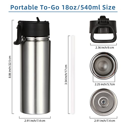 Volhoply 18oz Insulated Water Bottle Bulk 8 Pack,Kids Stainless Steel Water Bottles with Straw,Reusable Metal Water Bottle,Double Wall Vacuum Sports Water Flask For Cold Drink(Silver,8 Set) - color: Silver