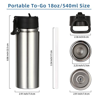 Volhoply 18oz Insulated Water Bottle Bulk 2 Pack,Kids Stainless Steel Water Bottles with Straw,Double Wall Vacuum Metal Water Bottle,Reusable Sports Water Flask For Cold Drink(Silver,2 Set) - color: Silver