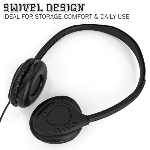Maeline Bulk Headphones with Microphone, 10 Pack Black Wired On-Ear Headsets – 3.5mm Jack, Leatherette Cushions, Adjustable Headband – for Classrooms, Libraries, Remote Learning, Office - color: Black, size: 10 Pack