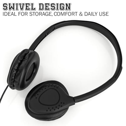 Maeline Bulk Headphones with Microphone, 10 Pack Black Wired On-Ear Headsets – 3.5mm Jack, Leatherette Cushions, Adjustable Headband – for Classrooms, Libraries, Remote Learning, Office - color: Black, size: 10 Pack