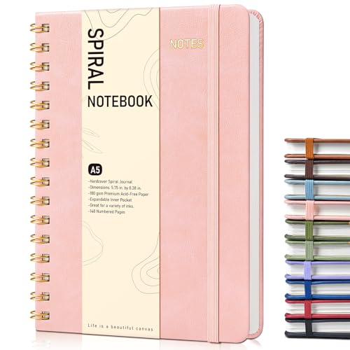 Dotted Spiral Journal Notebook, A5 Hardcover Spiral Journals for Women Men, 100 GSM Dot Grid Paper Notebooks, 150 Pages Spiral Bullet Dotted Notebook for Writing Note Taking 5.75" x 8.38", Blush Pink - color: Blush Pink, size: Dotted