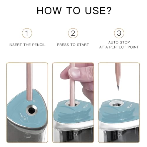 1PCS Pencil Sharpener Battery Operated, Quick Sharpening, Suitable for NO.2/Color Pencils(6-9 mm) Portable Electric Pencil Sharpener(Blue) - color: Blue