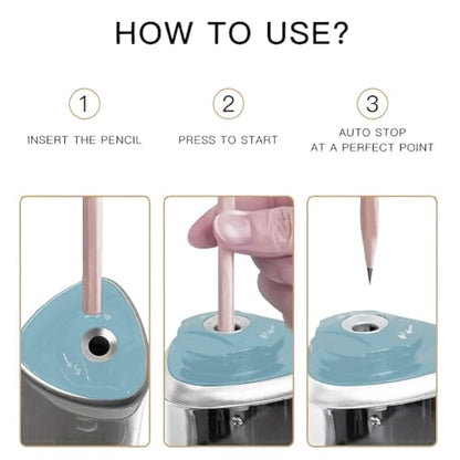 1PCS Pencil Sharpener Battery Operated, Quick Sharpening, Suitable for NO.2/Color Pencils(6-9 mm) Portable Electric Pencil Sharpener(Blue) - color: Blue