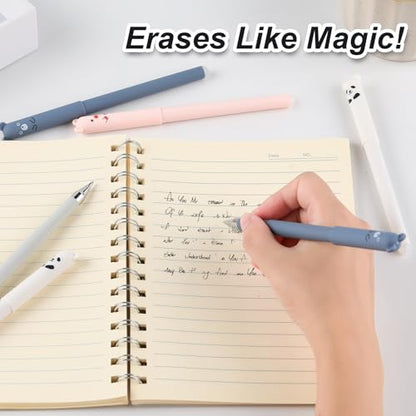 0.5mm Erasable Gel Pens,12 Pack Cute Cartoon Animal Rollerball Gel Ink Pens Refillable Pens for Adult Writing Calligraphy Note Taking (Refill Black) - color: Refill Black