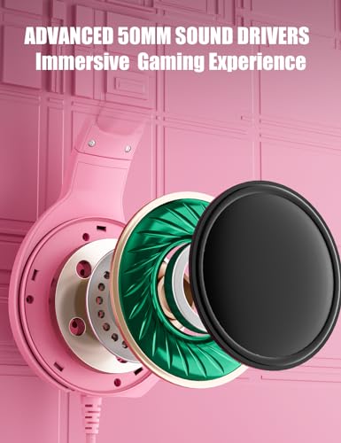 ZIUMIER Z20 Pink Gaming Headset with Microphone, Compatible with PS4 PS5 Xbox One PC Laptop, Over-Ear Headphones with LED RGB Light, Noise Canceling Mic, Stereo Surround Sound (Pink) - color: Pink