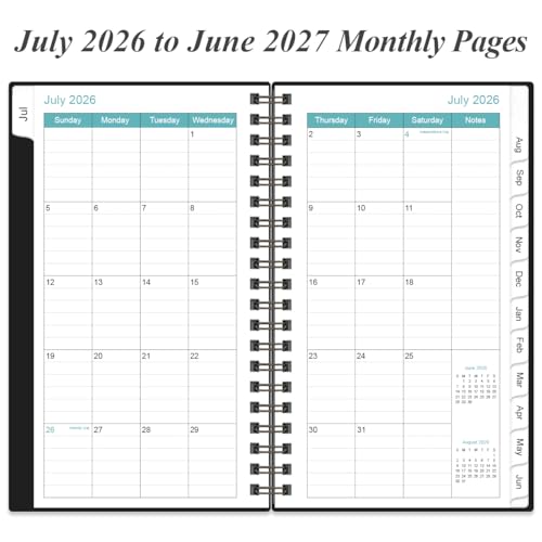2026-2027 Pocket Planner/Calendar - 2026-2027 Planner from July 2026 - June 2027, Planner 26-27 with 12 Tabs, Twin-Wire Binding, Inner Pocket, 3.75" x 6.75, Black - color: Black, size: 3.75" x 6.75"
