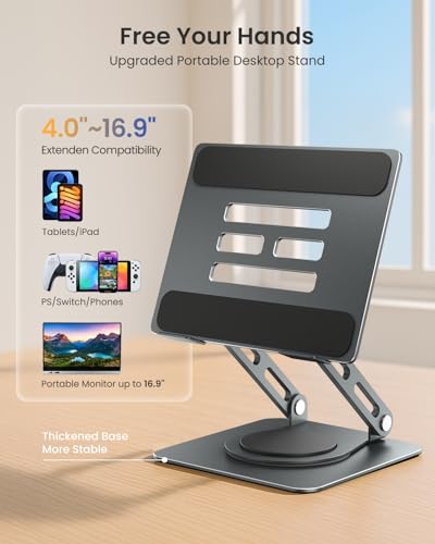 LOXP Metal Tablet Stand, 360 Rotating iPad Stand with Heavy-Duty Base, Tablet Holder Compatible with 4.0-16.9" Device, iPad Pro Air Mini, Kindle, Surface Tablet, Portable Monitors - Gray - color: Gray