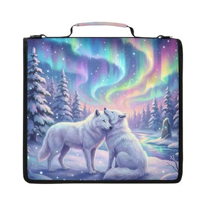 Wolves 2-inch 3 Ring Zipper Binder with Shoulder Strap Holds 14 Inch Laptop for Students and Office - color: Wolves