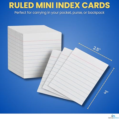 1InTheOffice Ruled Mini Index Cards 3 x 2.5, White Small Index Cards 2x3, 400/Pack - size: small