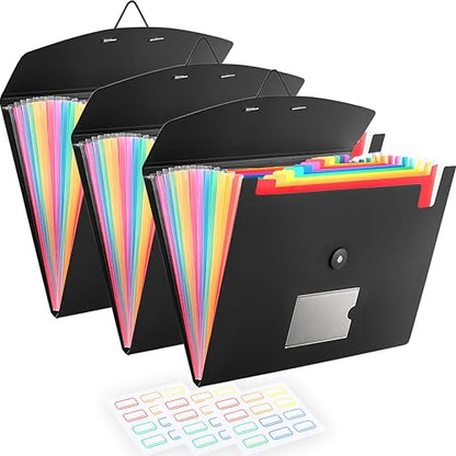 3-Pack 13-Pocket Expanding File Folder, Accordion File Organizer with Labels, Fits Letter Size & A4 Paper, for Home Office School College Supplies - size: 3-Pack 13 Pocket
