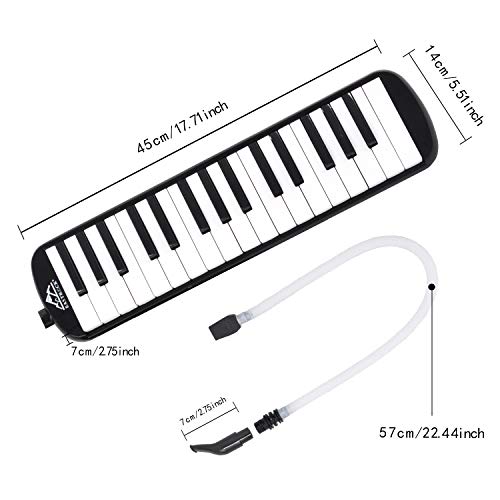 EASTROCK 32 Key Melodica Instrument Air Piano Keyboard Soprano Melodica with 2 Mouthpieces Tube Sets Carrying Bag for Beginners Adults Gift Black - color: Black, size: 32key