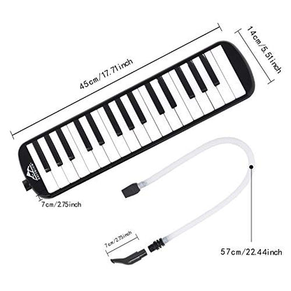 EASTROCK 32 Key Melodica Instrument Air Piano Keyboard Soprano Melodica with 2 Mouthpieces Tube Sets Carrying Bag for Beginners Adults Gift Black - color: Black, size: 32key