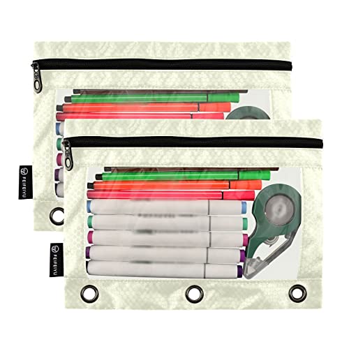 Binder Pouches,Beige Pencil Pouch for 3 Ring Binder 2 Pack Clear Pencil Bag with Zipper for Office School Supplies - color: Beige