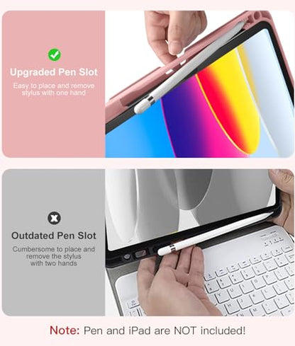 Hamile for iPad 11th 10th Generation Case with Keyboard - 7 Colors Backlit Wireless Detachable Folio Keyboard Cover with Pencil Holder for iPad A16 11-inch 2025 10th Gen 10.9 Inch 2022 (Pink Rose) - color: Pink Rose