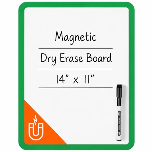 Mr. Pen- Dry Erase Board, 14” x 11” with a Black Dry Erase Marker | Green Frame, Small Mini White Board for Students, Fridge, Wall, Locker, Includes Double Sided Tapes - color: Green 2