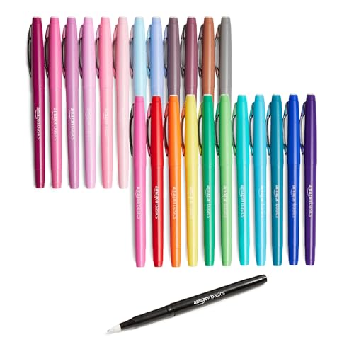 Amazon Basics Felt Tip Marker Pens, Assorted Colors, No-Fray Felt Tip, Smear-Proof, for Writing, Drawing, Journaling and Note Taking, 24-Pack - color: Assorted Colors, size: 1 Count (Pack of 24)