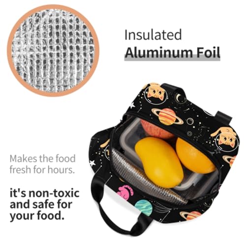 Imiss Space Galaxy Lunch Bag for Kids, Cats Cute Reusable Cooler Insulated Lunch Box Tote Bag for Work Picnic School Travel - color: space cat