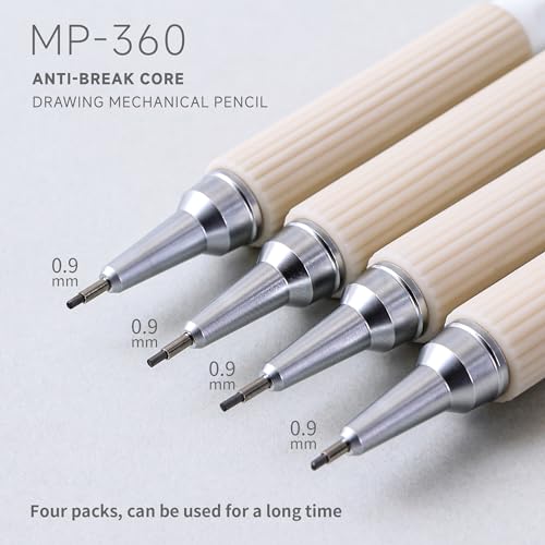 languo 0.9mm Mechanical Pencil Set with Case, 4PCS Drafting Mechanical Pencils Kit – 4 Tubes HB Lead Refills, 3 Erasers, Ideal Pencil Set for Writing & Drawing - style: 0.9mm