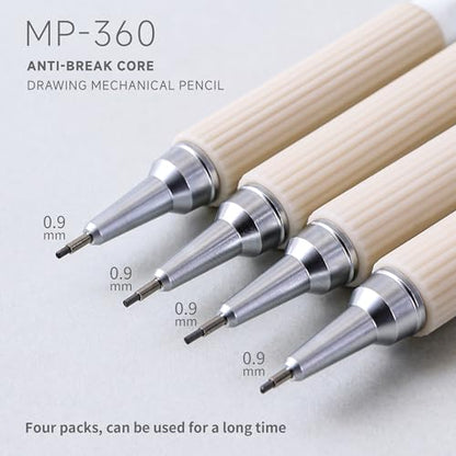 languo 0.9mm Mechanical Pencil Set with Case, 4PCS Drafting Mechanical Pencils Kit – 4 Tubes HB Lead Refills, 3 Erasers, Ideal Pencil Set for Writing & Drawing - style: 0.9mm