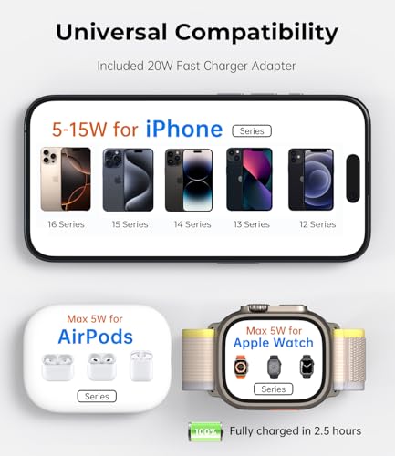 Foldable Magnetic Wireless Charger, KU XIU X40 Aluminum Alloy 3 in 1 Charging Station for Apple, Fast Magnetic Charger Stand for iPhone 17 16 15 14 13 12 Series, 5W for iWatch, AirPods 3/2/Pro, Gray - color: Gray