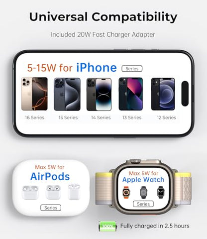 Foldable Magnetic Wireless Charger, KU XIU X40 Aluminum Alloy 3 in 1 Charging Station for Apple, Fast Magnetic Charger Stand for iPhone 17 16 15 14 13 12 Series, 5W for iWatch, AirPods 3/2/Pro, Gray - color: Gray