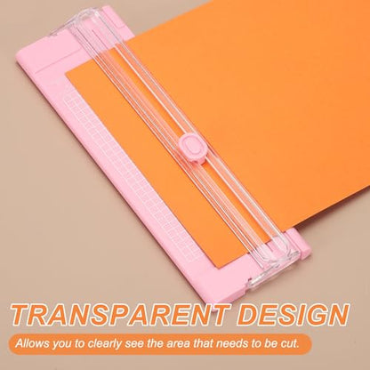 Generic Paper Cutter Trimmer, A4 Straight Small Portable Paper Slide Paper Slicer with Safe-Guard for Craft Cardstock Label Card, Scrapbook Photo, Pink, with 1 Blade