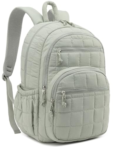 Bookbag for Women, Teen Girls Backpack for High School College Student, Puffer Quilted Back Pack Cute Laptop Backpack for Work Travel Mom Casual Daypack, Green - color: Green, size: 15.6in