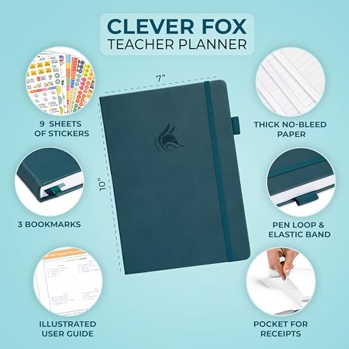 Clever Fox Teacher Planner, School & Homeschool Book, B5 Size Dark Teal | Undated, 7x10, lay-flat binding, heavy-duty hardcover, teacher lesson weekly & daily planner, homeschool supplies - color: Dark Teal, size: Smaller than A4 (7″ x 10″)