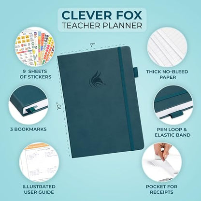 Clever Fox Teacher Planner, School & Homeschool Book, B5 Size Dark Teal | Undated, 7x10, lay-flat binding, heavy-duty hardcover, teacher lesson weekly & daily planner, homeschool supplies - color: Dark Teal, size: Smaller than A4 (7″ x 10″)