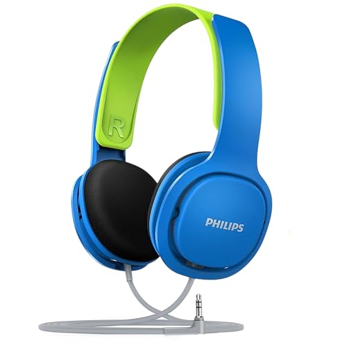 PHILIPS Kids Headphones with Cord, On-Ear Wired Headphones for Kids with Comfortable Fit & Clear Stereo Sound, 85dB Volume Limiter Headset for School/Tablet/iPad/Kindle, Ideal for Boys & Toddlers - color: Blue
